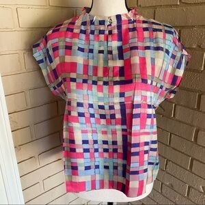 Cotélac France Watercolor Block Pattern Blouse